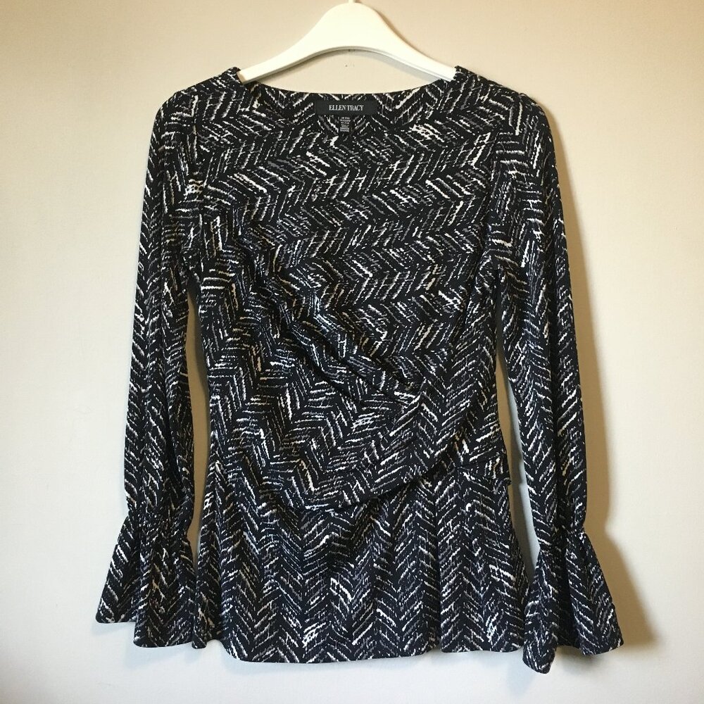 OFFICE SIREN Vintage Y2K Op-Art Chevron Twist Waist Top PXS Ellen Tracy